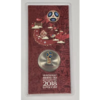 25 рублей 2018 Эмблема логотип - Чемпионата мира по футболу в России (цветная в блистере, красная, 1 выпуск)