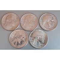 25 центов (квотер) 2024 США D НАБОР 5 МОНЕТ Американские женщины