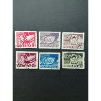 Польша 1948 Полная серия марок "Объединительные съезды рабочей и социалистической партий" (гашение без клея, следы от наклеек) Mi.505-510 каталог 10.00 евро