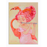 Открытка почтовая. Розовый фламинго. Музыка. Дети. Девочка. Худож. К.Дудник (чистая)