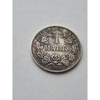 1 марка 1901 года. Германия. Вильгельм II. Серебро 900. Монета не чищена. 45435