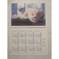Карманный календарик. Котик.1994 год