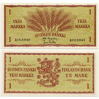 Финляндия. 1 марка (образца 1963 года, P98, подпись 1, UNC)
