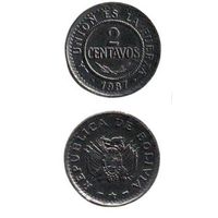 Республика Боливия. 2 сентаво 1987. UNC