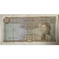 Банкнота 10 шиллингов 1963 год. Джерси. Королева Елизавета II