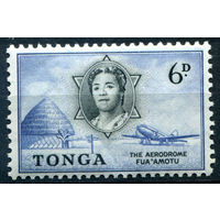 Британский протекторат - Королевство Тонга - 1953г. - ландшафты, архитектура, самолёт, королева Салоте Тупоу III, 6 P - 1 марка - MLH [Mi 107]. #4-B5-106-A-1