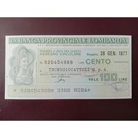 Италия Банковский чек 100 лир 1977 UNC
