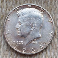 США 1/2 доллара 1964 года, D, AU. Джон Фицджералд Кеннеди. Серебро! Сторгуй за свою цену, предложи обмен!