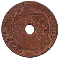 ИНДОКИТАЙСКИЙ СОЮЗ /ФРАНЦУЗСКИЙ ИНДОКИТАЙ/ 1 САНТИМ 1912 А (Париж). НЕЧАСТАЯ