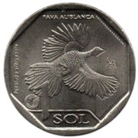 Перуанская Республика. 1 соль 2018. UNC.  Природа Перу. Белокрылый гуан