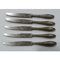 Мельхиоровые десертные ножи 50-60-е годы "REINNCKEL" Германия. Серебрение. Вензель. Длина 17 см. 5 шт.