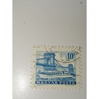 Венгрия 1963 Цепной мост Сечени в Будапеште и корабль на реке Дунай.