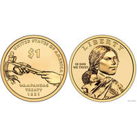 1 доллар 2011 год США Трубка мира (Договор с Вампаноагами)Сакагавея