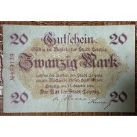Банкнота 20 марок 1918 год. Лейпциг. Веймарская республика.