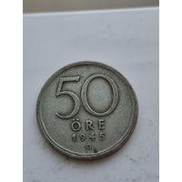 50 эре 1945 года Швеция. Серебро 400. Монета не чищена. 45410