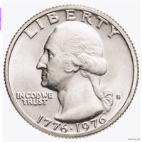 США 25 центов 1976 года, S, UNC. 1/4 доллара. Квотер. 'Барабанщик' 200 лет независимости США. Джон Дэвид Вашингтон. Серебро! В холдере! Сторгуй за свою цену, предложи обмен!