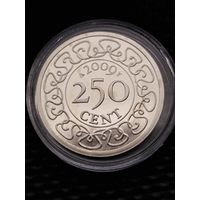 Суринам 250 центов 2009 г. Тираж- 1.000 штук. Без мц.
