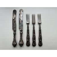 Старинные столовые приборы. Европа. Ручки серебро 800. Вилка 17 см, нож 18 см.