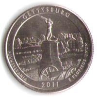 25 центов 2011 г. Парк=6 Национальный парк Геттисберг Пенсильвания Двор Д _UNC
