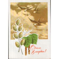 Чистая открытка 1970г. "8 Марта. Ласточки" худ. Н. Колесников