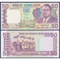 Сьерра-Леоне, 50 леоне 1989 г., P-17b (C, президент доктор Джозеф Саиду Момох, танцоры), UNC