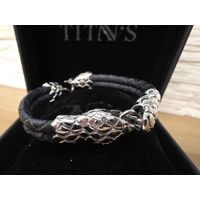 Золотой браслет с бриллиантами 21.6 гр. / 12 гр. 585 / 0.27 карат. Кожа голубого питона. Италия. В единственном экземпляре!!!