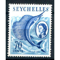 Британские колонии - Сейшелы - 1962/67г. - королева Елизавета II, ландшафты, рыба, 70 с - 1 марка - MNH [Mi 204]. #3-WB-80-A-1
