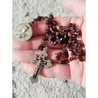 Редкий в сборе довоенный католический ружанец Терезии Марии Лизьё ,гранёный гранат.с рубля