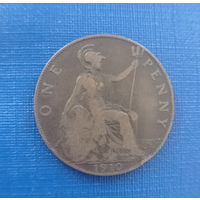 Великобритания Британия Англия 1 пенни 1910 год король Эдуард VII последний год чекана