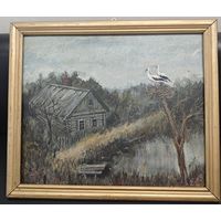 Картина - Буслы. Союз художников СССР. Емелин В.И. дсп/двп масло, живопись. 46х56