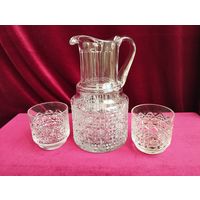 Кувшин Кристалл и 2 стакана, хрусталь. Богемия, Чехословакия
