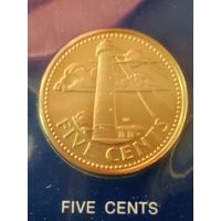 23. Распродажа. Барбадос 5 центов 1974 г. Редкая!!! Тираж 3 708! Из набора. ВUNC!