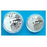 20 рублей 2016 серебро + 1 рубль 2016 медно-никель "ЧМ по биатлону 2016 Осло"