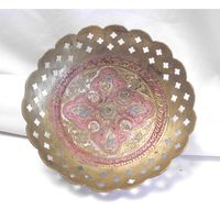 Ваза Конфетница 16 см Латунь Эмаль Индия