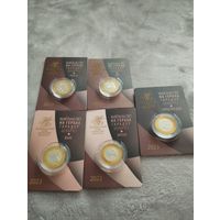 2023год. Набор 5*2 рубля. В блистерах. Орел. Медведь. Бык. Лис. Лось. Серии "животный мир на гербах городов Беларуси", "Жывёльны свет на гербах гарадоў Беларусі".