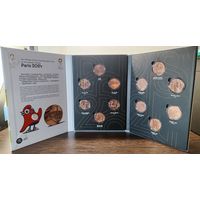 Франция, набор из 12 монет 1/4 евро, Олимпиада-2024 в Париже, медь, в буклете, UNC