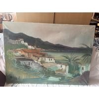 Картина холст масло пальмы Италия подпись