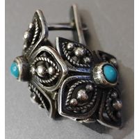 Серебряные серьги 925пр. 3.5гр. Советского образца. С бирюзой.