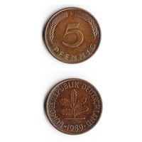 5 пфеннигов Германия 1989 года(J)