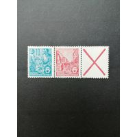 ГДР 1955 Сцепка горизонтальная из марок стандарта "Пятилетка" (чистая**) Mi.453x+455х+Z каталог 14.00 евро