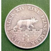Герцогство Анхальт-Бернбург. 1 талер 1852г. Тираж 10 000!