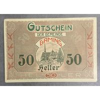 Нотгельды Австрия Гейминга 50 геллеров 1920 год.