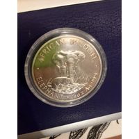 Серебро 999! Унция, монета Слоны Замбии