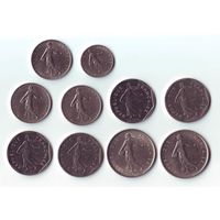 5 франков 1971,1972, 2 франка 1981,1982,1998, 1 франк 1969,1972,1974, 1/2 франка 1978. Франция.