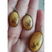 Лот: серьги и кулон из Селенита. Ручная роспись.