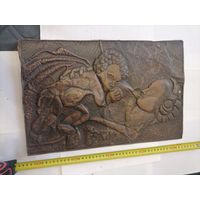 Старое медное панно кормящая мать