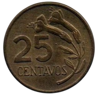 ПЕРУАНСКАЯ РЕСПУБЛИКА. 25 СЕНТАВО 1975. ЦВЕТЫ. НЕЧАСТАЯ