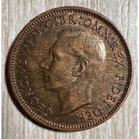 Монета  1 фартинг 1949 год. Великобритания. Король Георг VI. С рубля без МЦ.