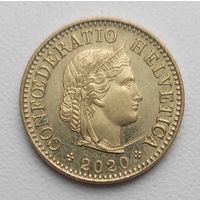 Швейцария 5 раппенов 2020 "В"_KM# 26c_Одна на АУ