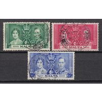 16.BrKS. Великобритания. Колонии.  Мальта. Коронация Георга VI и Елизаветы. 1937 г. Полная серия. Mi.##173-175.